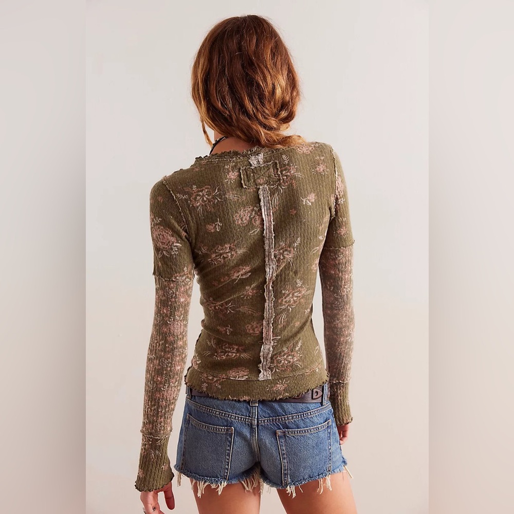 🌻🆕FREE PEOPLE We The Free Clover Printed Thermal-Army Combo-Size XS, S & M - Picture 3 of 12